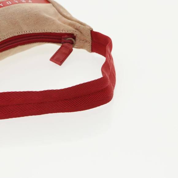 PRADA Sports Hand Bag Canvas Beige Red Silver Auth 98400 - Picture 7 of 16